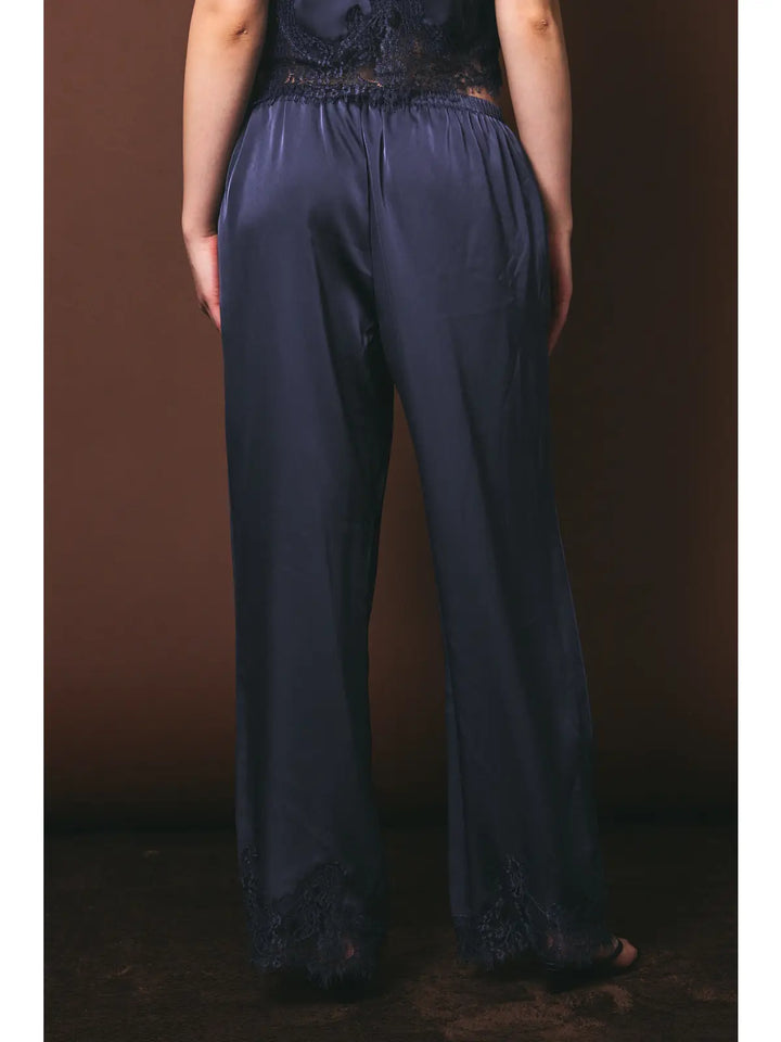 Elastic Waist Lace Trim Wide Leg Pants