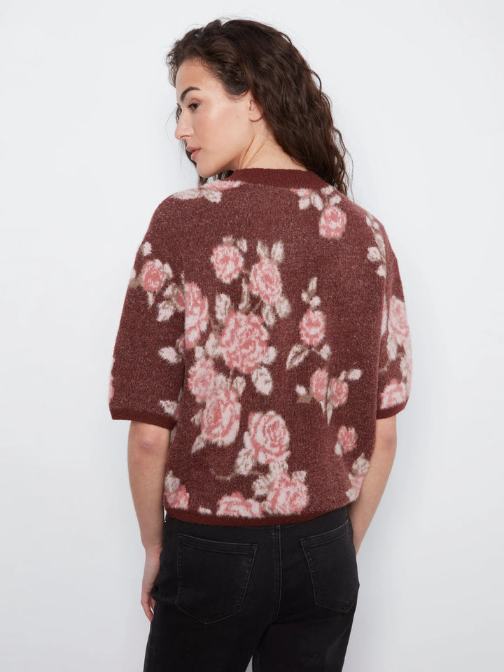 Elbow Sleeve Balloon Shape Jacquard Sweater