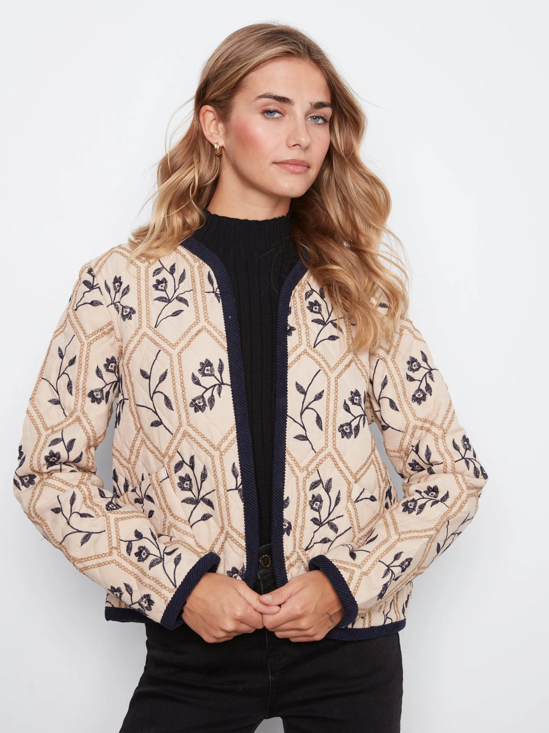 Embroidered Puffer With Edge Binding