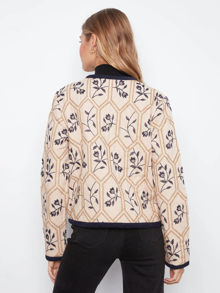 Embroidered Puffer With Edge Binding