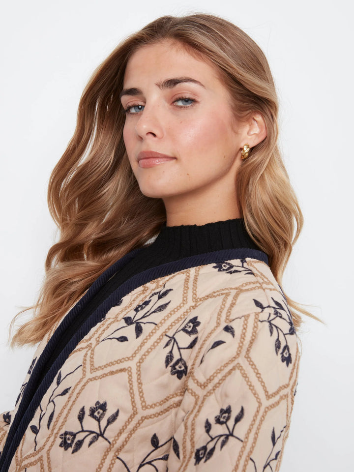 Embroidered Puffer With Edge Binding
