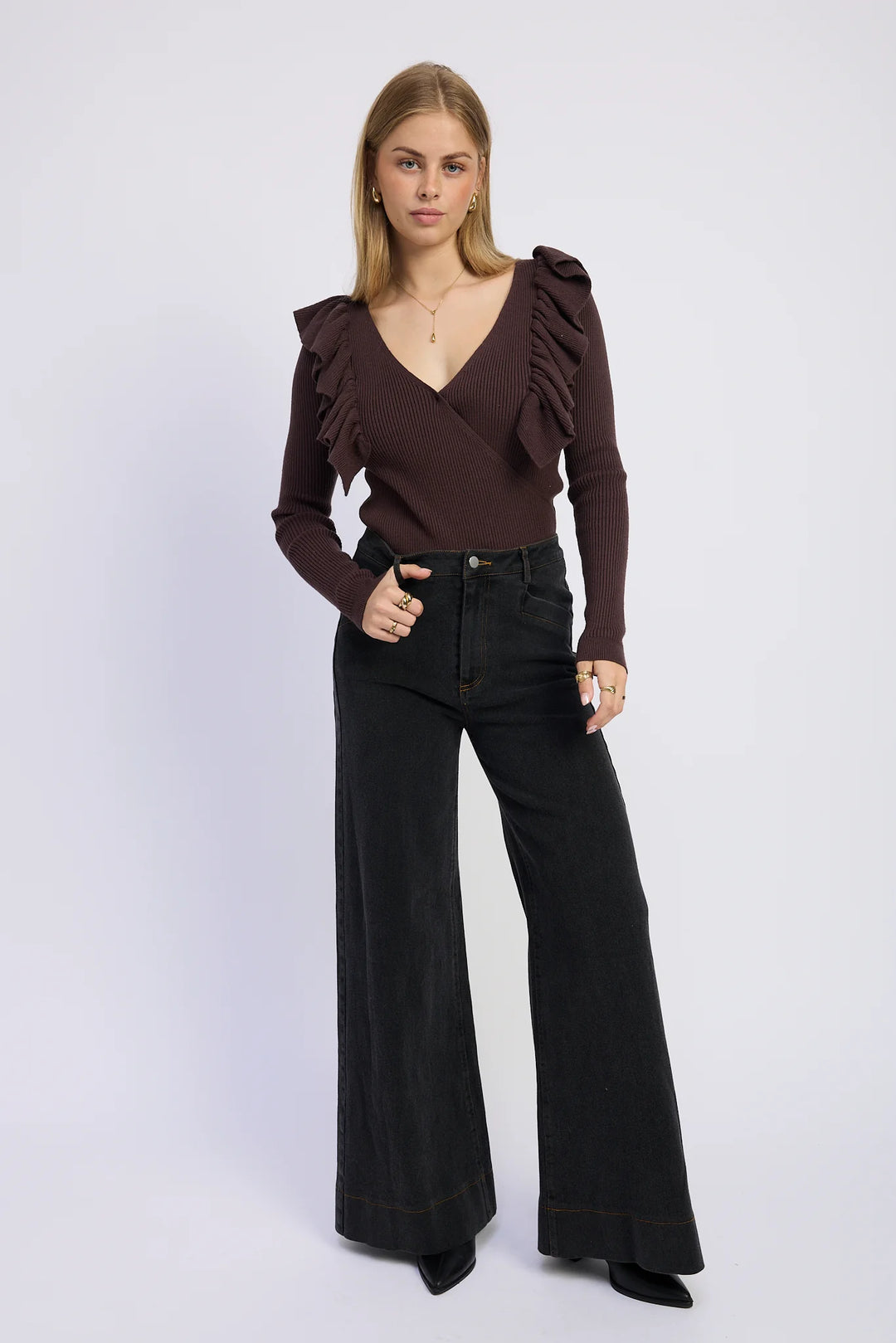 Wide leg denim pants