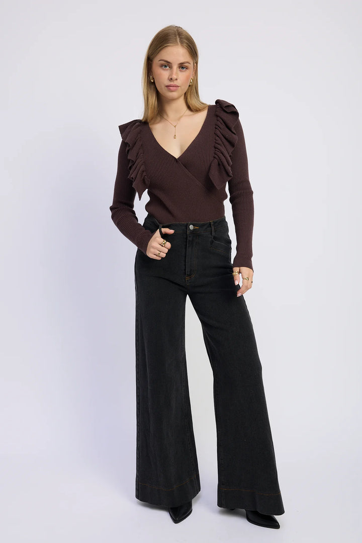 Wide leg denim pants