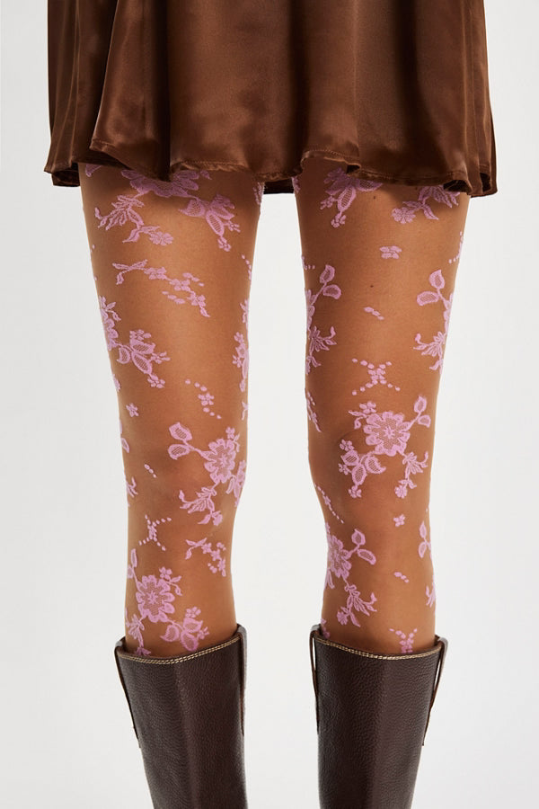 Flocked Floral Tight in Pink Combo