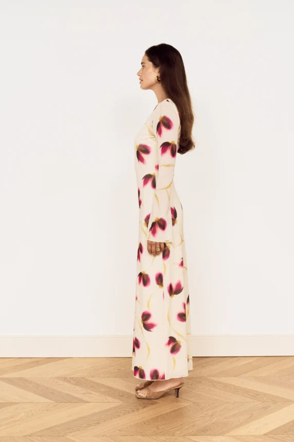 Floral Emery Mesh Sleeved Midi Dress