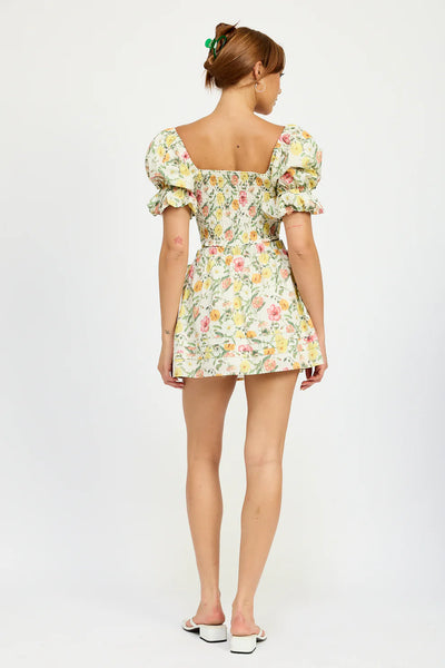 Floral Printed Short Puff Sleeve Top