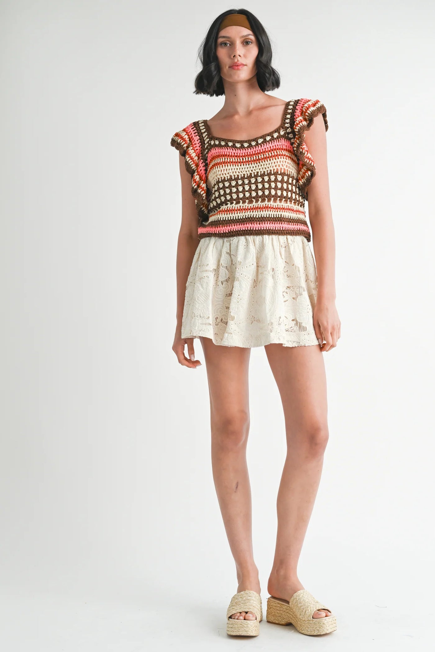 Flutter Sleeves Crochet Knit Top