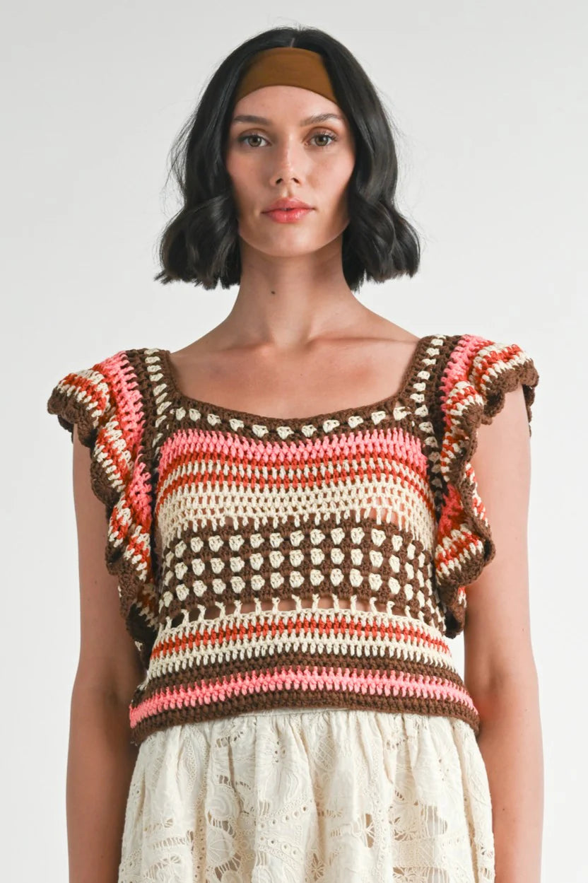 Flutter Sleeves Crochet Knit Top