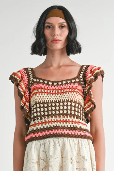Flutter Sleeves Crochet Knit Top