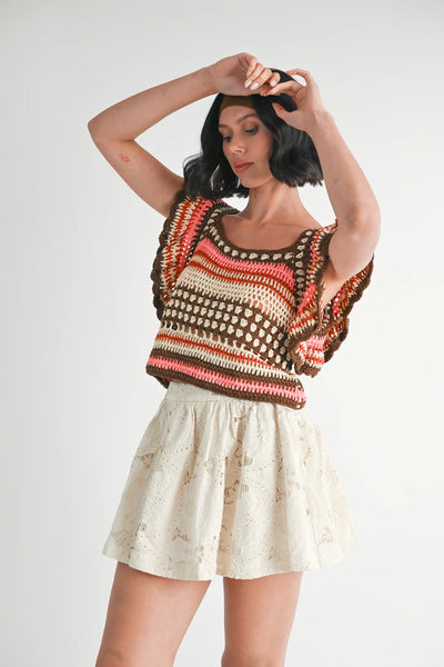 Flutter Sleeves Crochet Knit Top