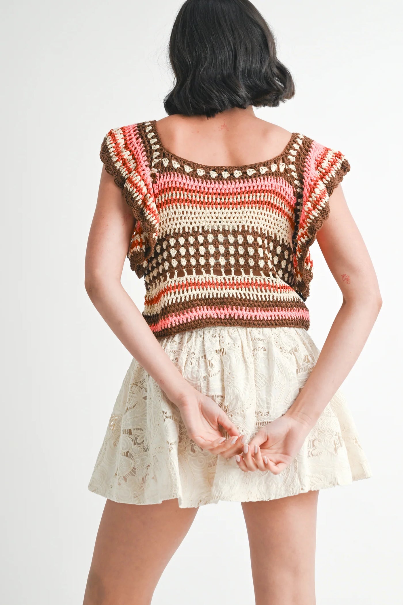 Flutter Sleeves Crochet Knit Top