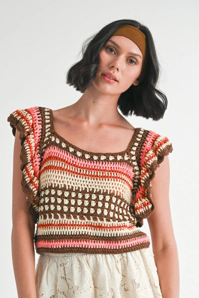 Flutter Sleeves Crochet Knit Top
