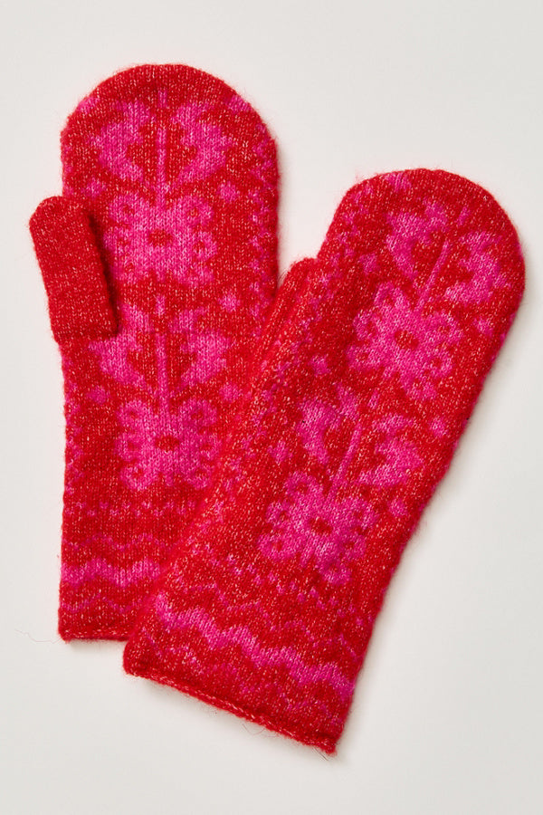 Folk Mitten in Pink x Red