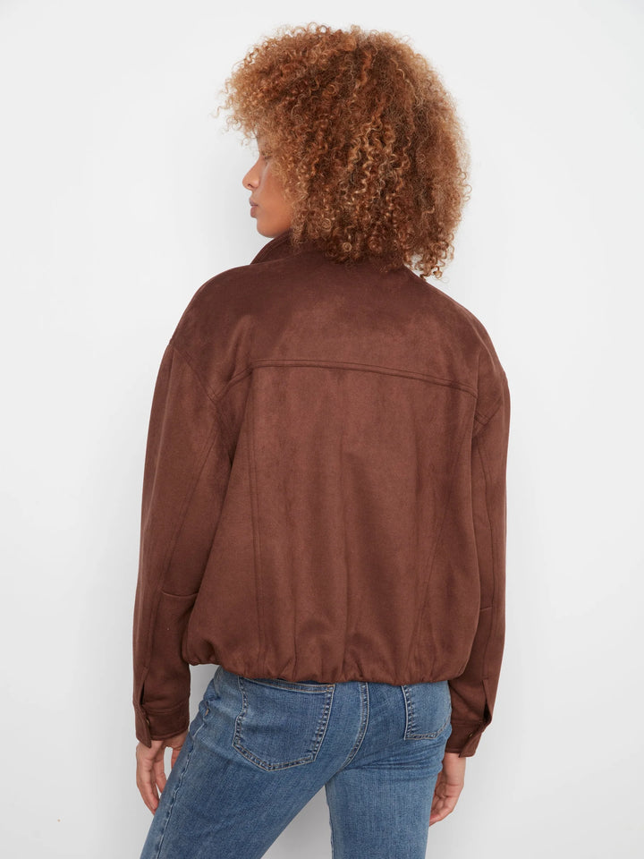 Front Zip Faux Suede Leather Jacket with Front Pockets in Coffee