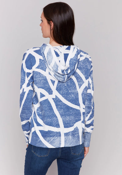 Reverse Printed Cotton Hoodie Sweater with Dropped Shoulders