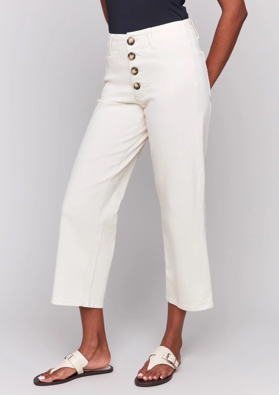 Natural Flex Front Button Fly Straight Crop Leg Pant