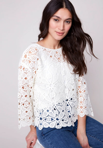 Crochet Long Sleeve Boat Neck Top