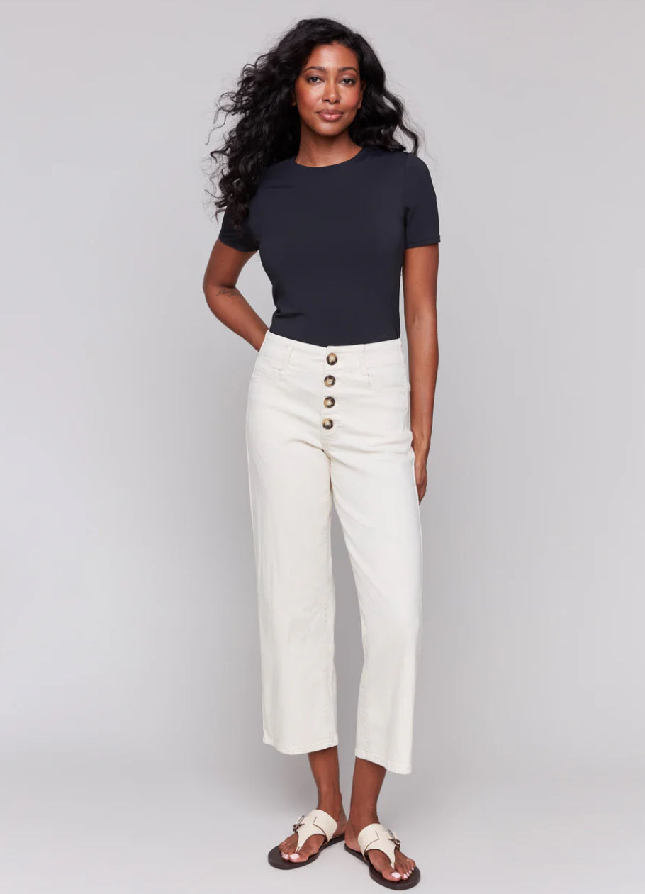 Natural Flex Front Button Fly Straight Crop Leg Pant