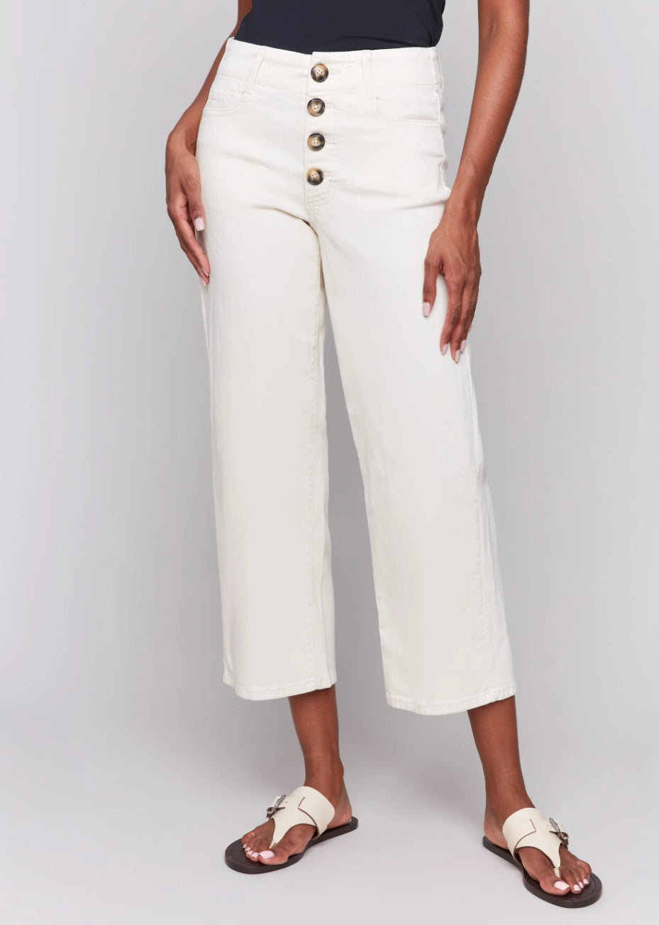 Natural Flex Front Button Fly Straight Crop Leg Pant