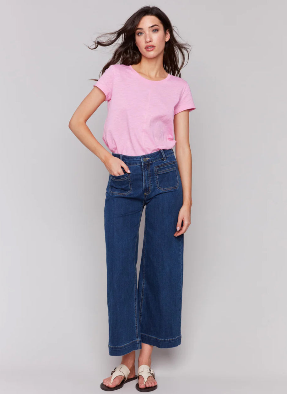 Cropped Flare Leg Front Patch Pocket Pant