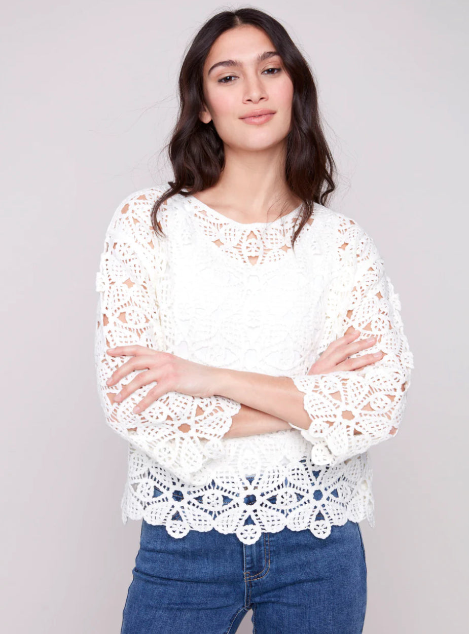 Crochet Long Sleeve Boat Neck Top