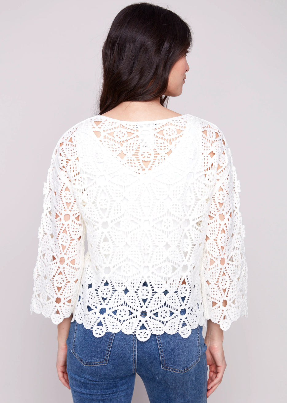 Crochet Long Sleeve Boat Neck Top