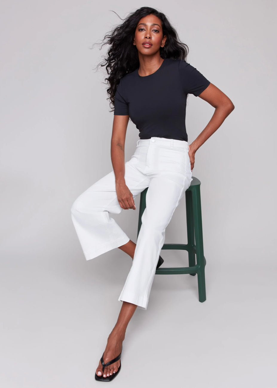 Cropped Flare Leg Front Pocket Pant