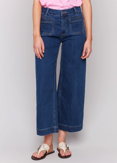 Cropped Flare Leg Front Patch Pocket Pant