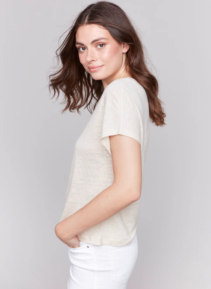 Split neck dolman short sleeve top