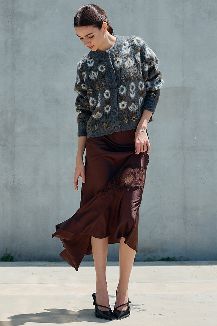 Fuzzy Nordic Floral Diamond Knit Cardigan