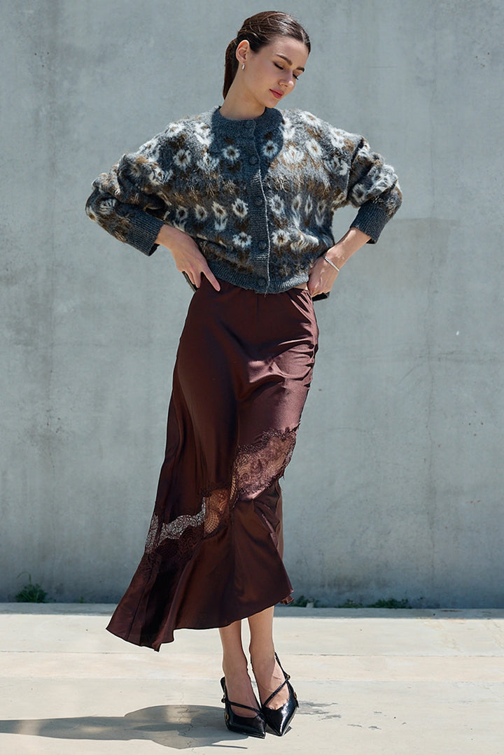 Fuzzy Nordic Floral Diamond Knit Cardigan