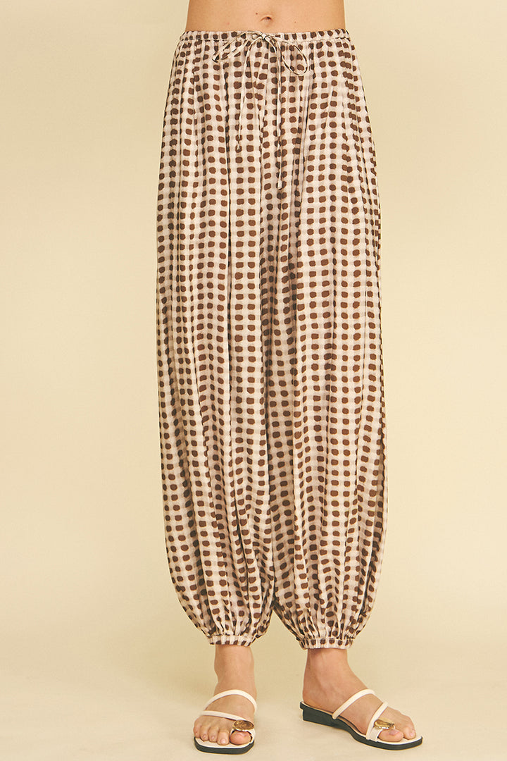 Geo Dot Print Harem Pant in Mocha
