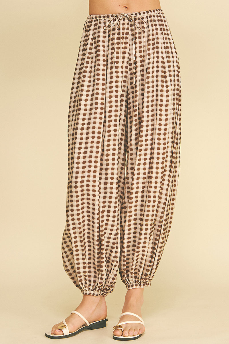 Geo Dot Print Harem Pant in Mocha