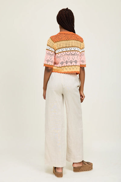 Crochet Multicolor Top w/ Flower Crochet Buttons
