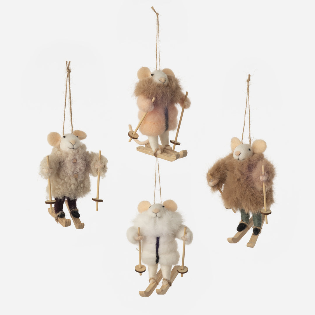 Skiing Mouse Ornament - 4 Assorted