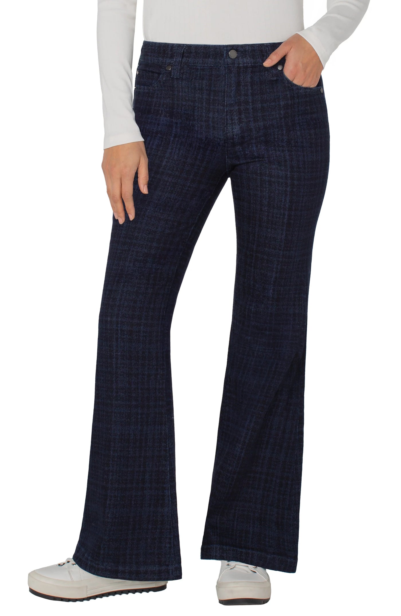 Hannah Flare 32" ins in indigo plaid
