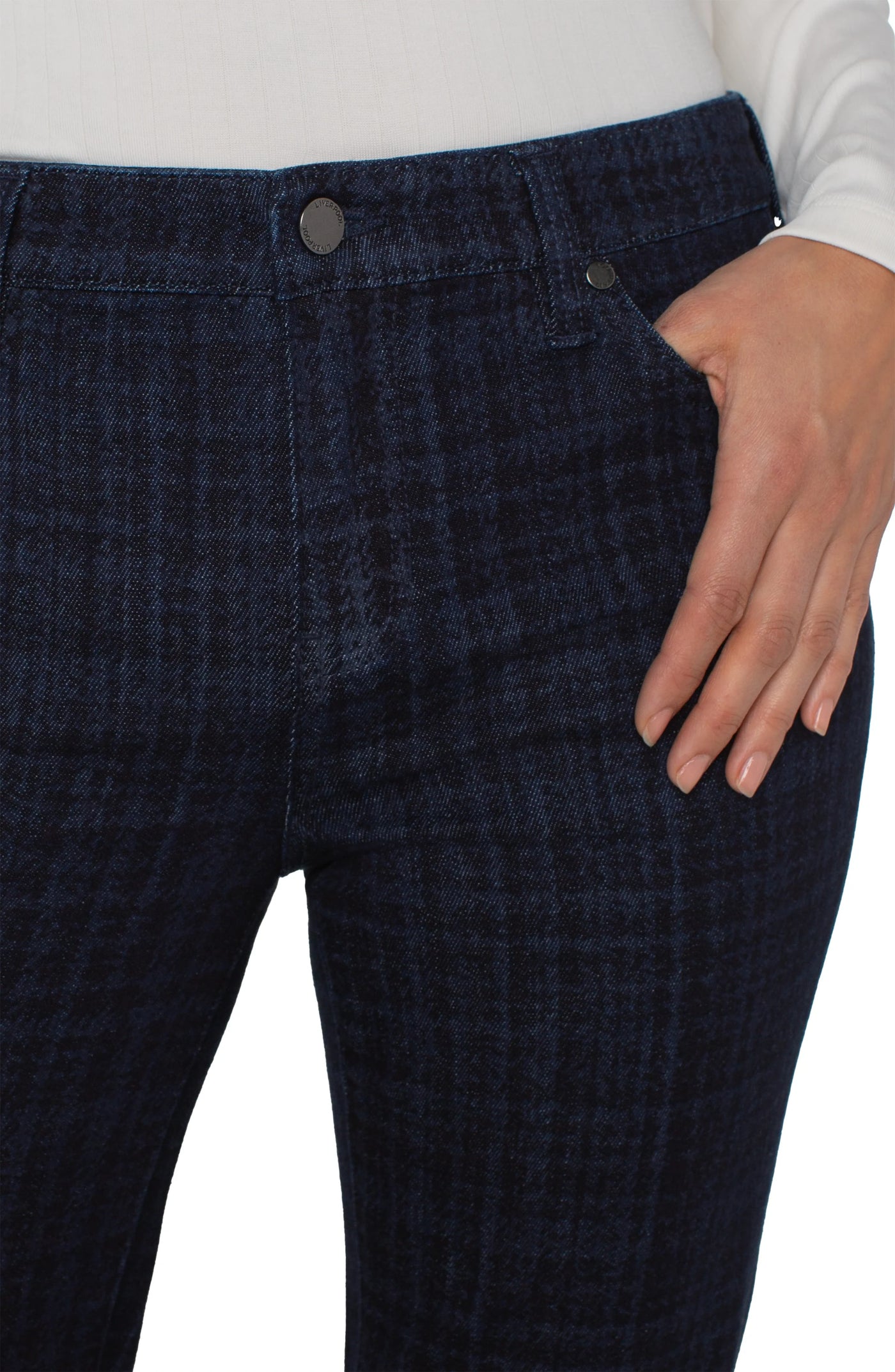 Hannah Flare 32" ins in indigo plaid