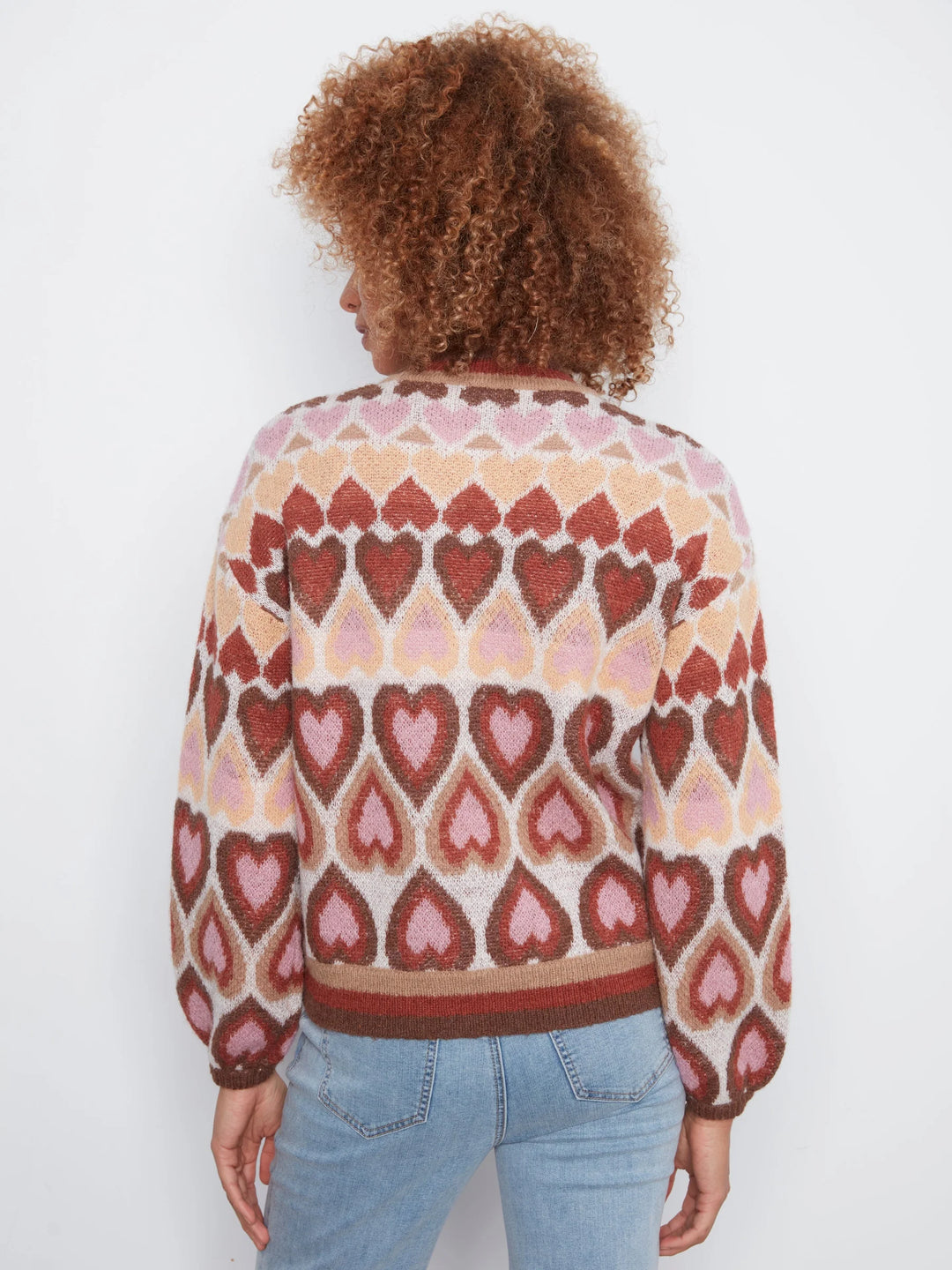 Jaquard Heart Printed Mock Neck Sweater