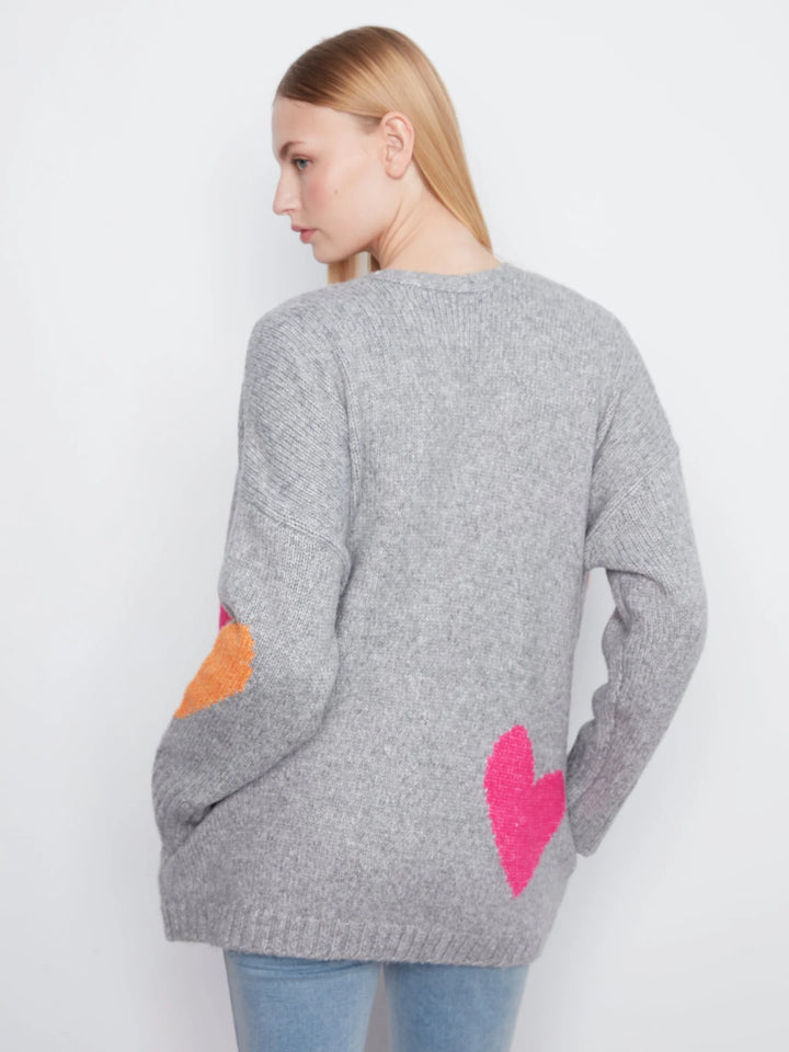 Heart Placement Print Open Front Cardigan