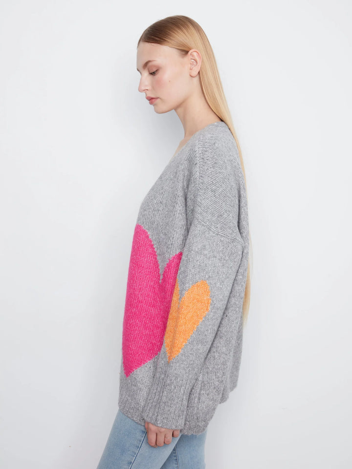 Heart Placement Print Open Front Cardigan