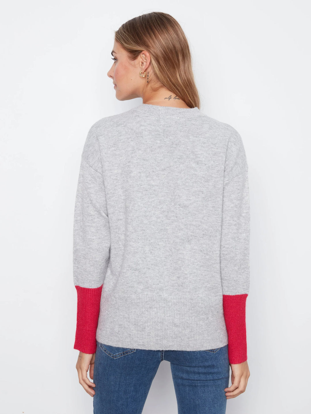 Long Sleeve Drop Shoulder Color Block Sweater With Chest Pocket