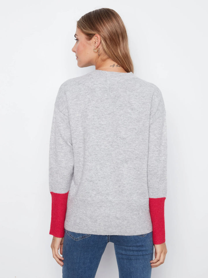 Long Sleeve Drop Shoulder Color Block Sweater With Chest Pocket
