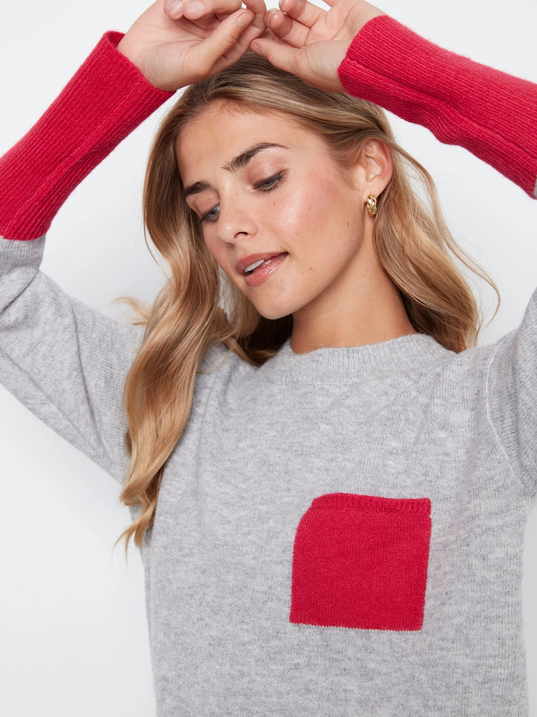 Long Sleeve Drop Shoulder Color Block Sweater With Chest Pocket