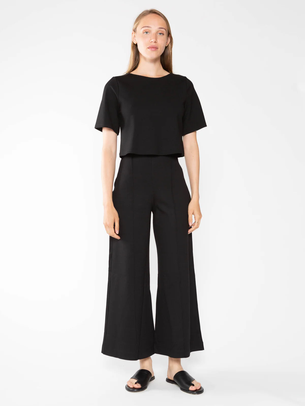 Ponte knit wide leg pant - cropped