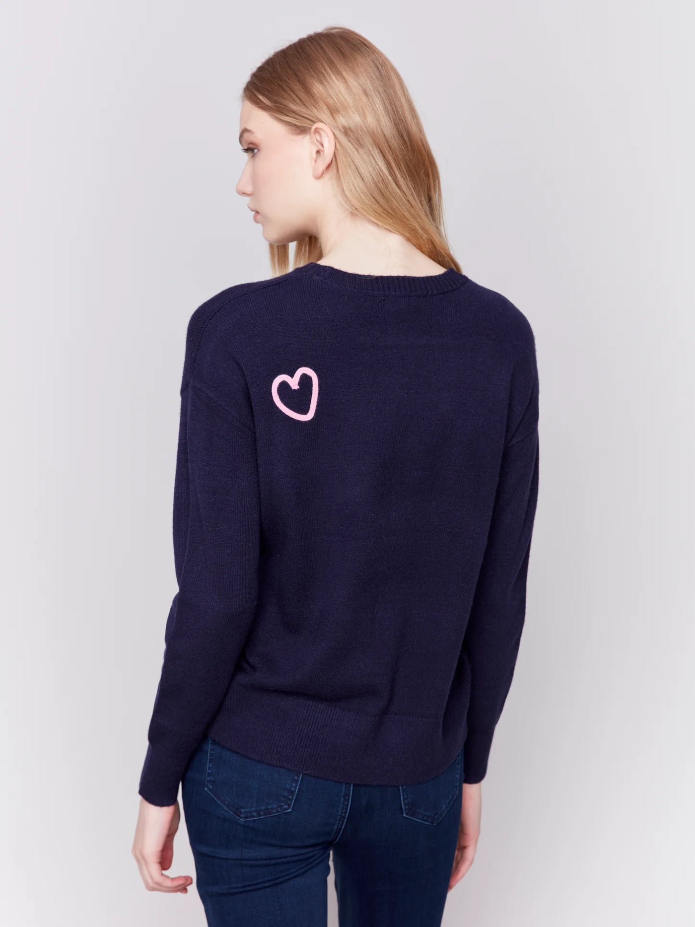 Crew neck  long sleeve with heart soutache sweater