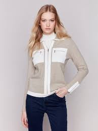 Color Contrast Sweater Jacket With Patch Pocket