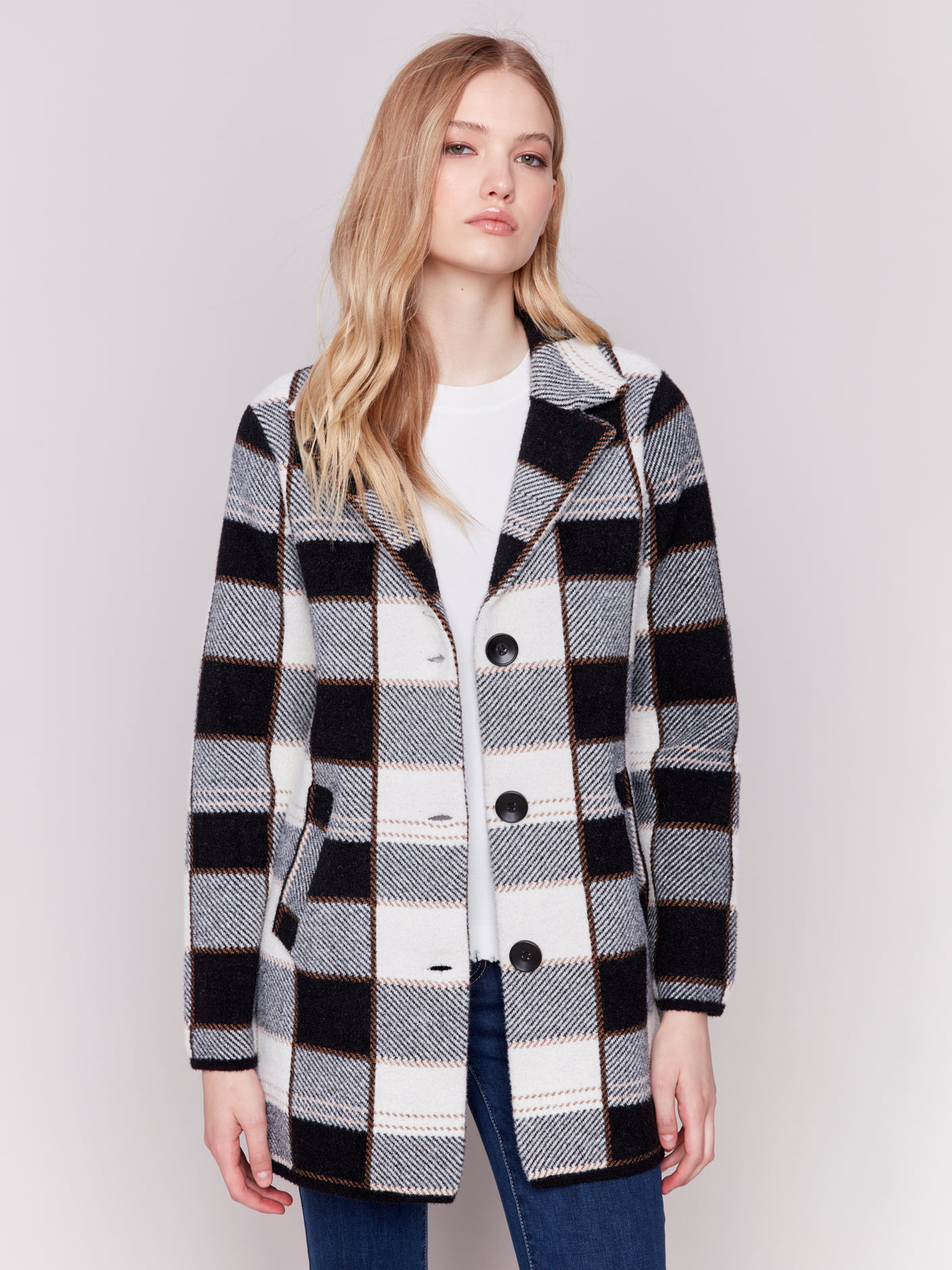 Knit Plaid Coat