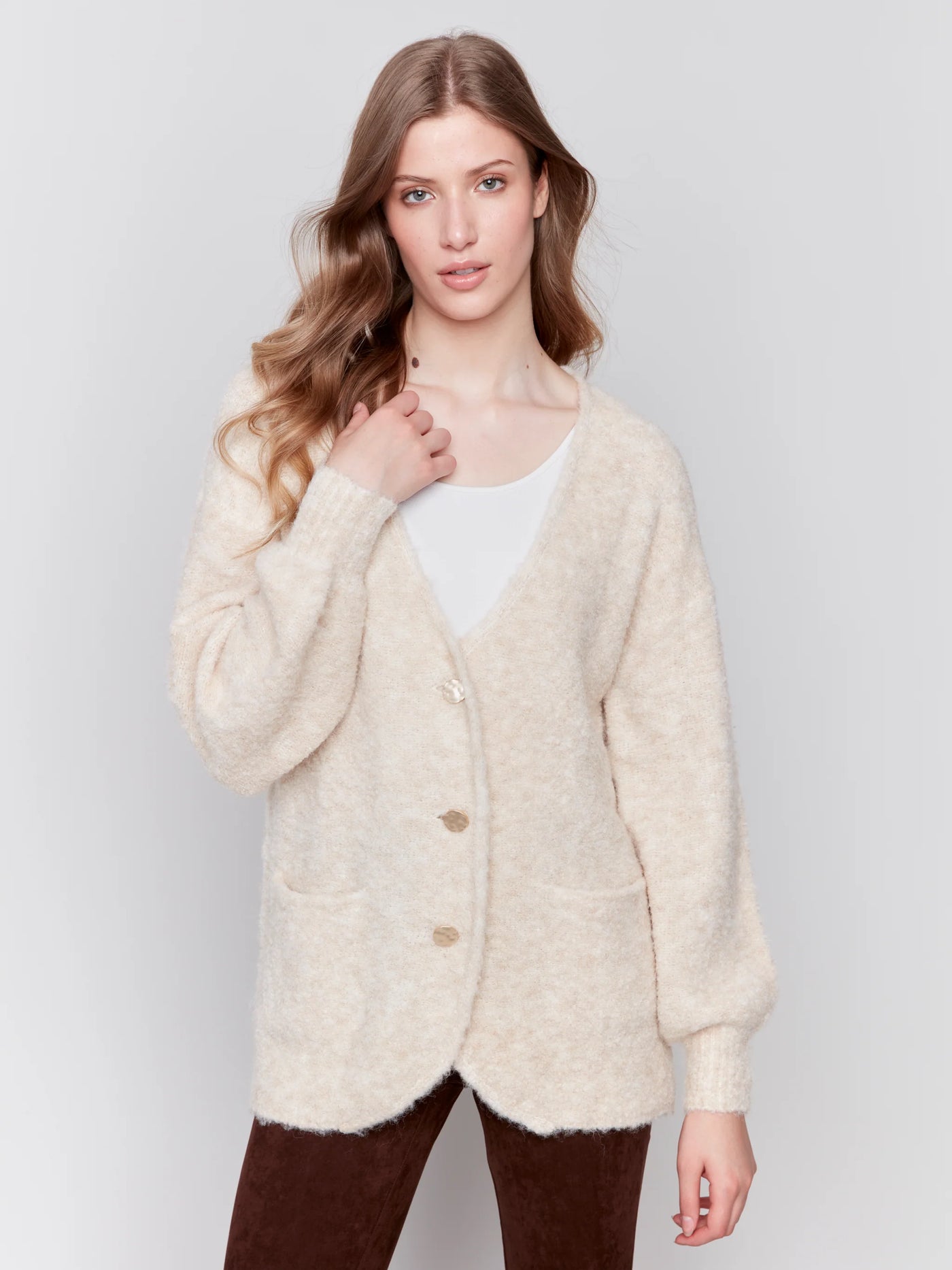 Long Sleeve Boucle Sweater Cardigan