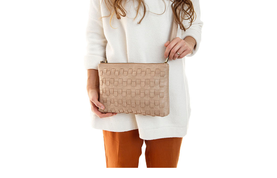 Espresso bean Quinn woven Convertible Crossbody clutch