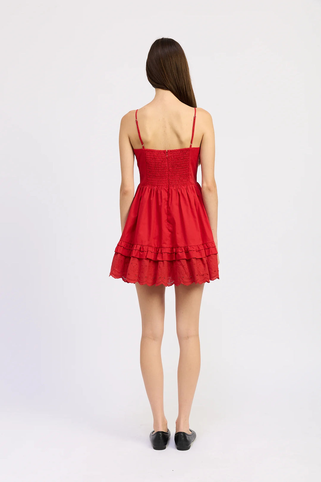 Strappy Tiered Ruffle Eyelet Hem Mini Dress